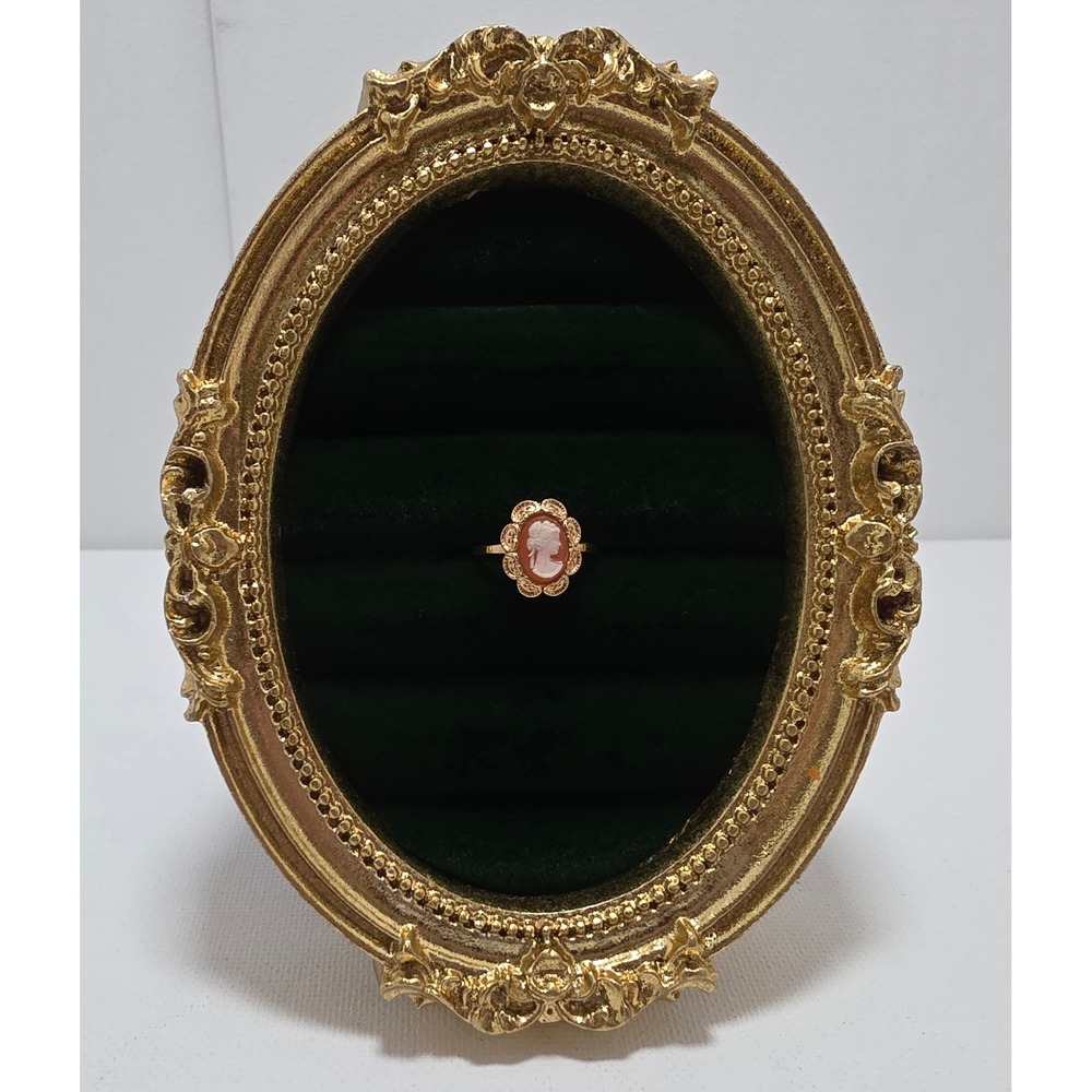 Vintage Avon Pink Cameo Gold Tone Scalloped Filigree Ring Size 4